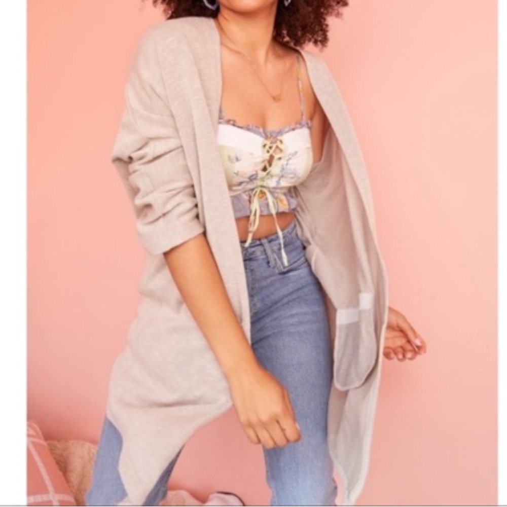 Anthropologie Donni Lagenlook Sanwash Ribbed Open Front Sweater Cardigan
